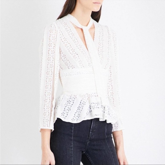 Maje Tops - Maje Lood Tie-Neck Lace Top V-neck Blouse Size 1 or XS